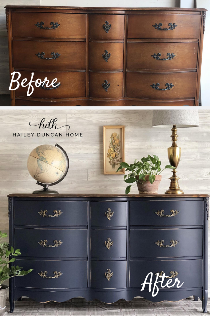 Navy Blue wins again! 💙 This DIY furniture makeover is stunning. This painted dresser was done in Coastal Blue by General Finishes.